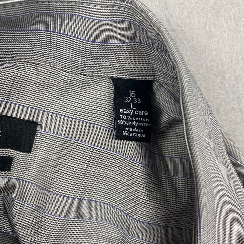 Bar III Slim Fit Mens Grey Blue Striped Stretch Dress Shirt 16 32-33 L - Picture 4 of 8